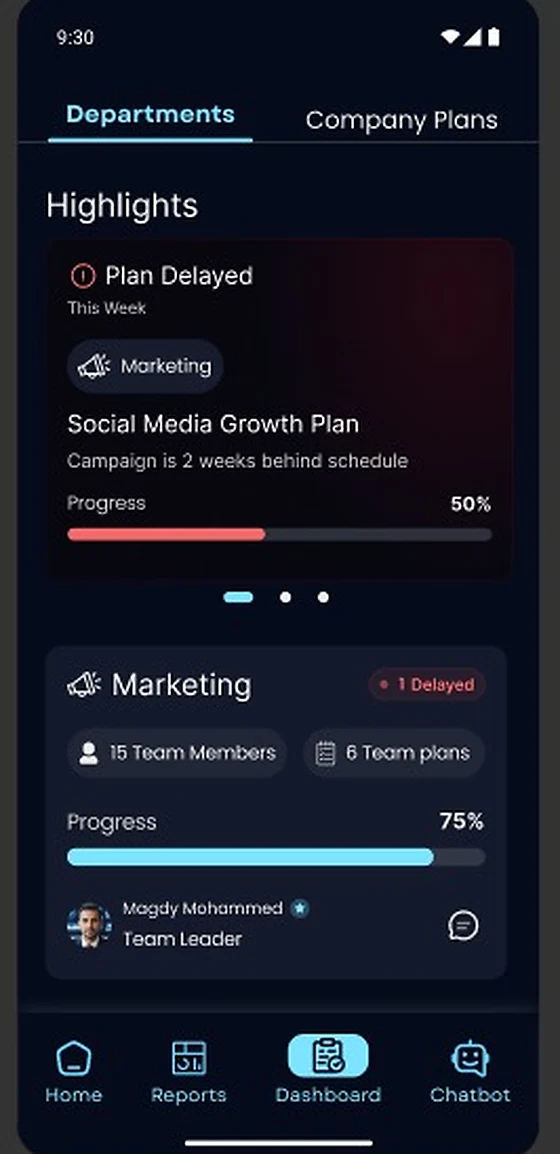 RecoMind departments dashboard